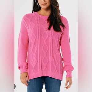 Hollister Bright Pink Cable Knit Sweater Size: S 100% Cotton preppy